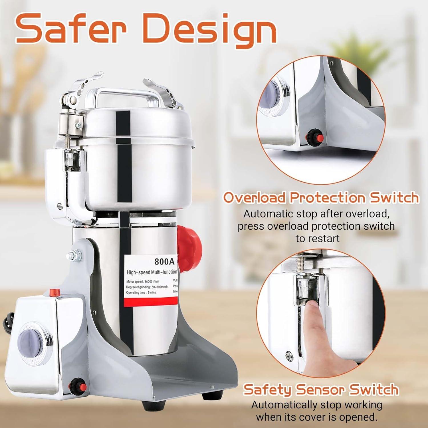 Molino de Grano Eléctrico BI-DTOOL 800g Acero Inoxidable 1800W