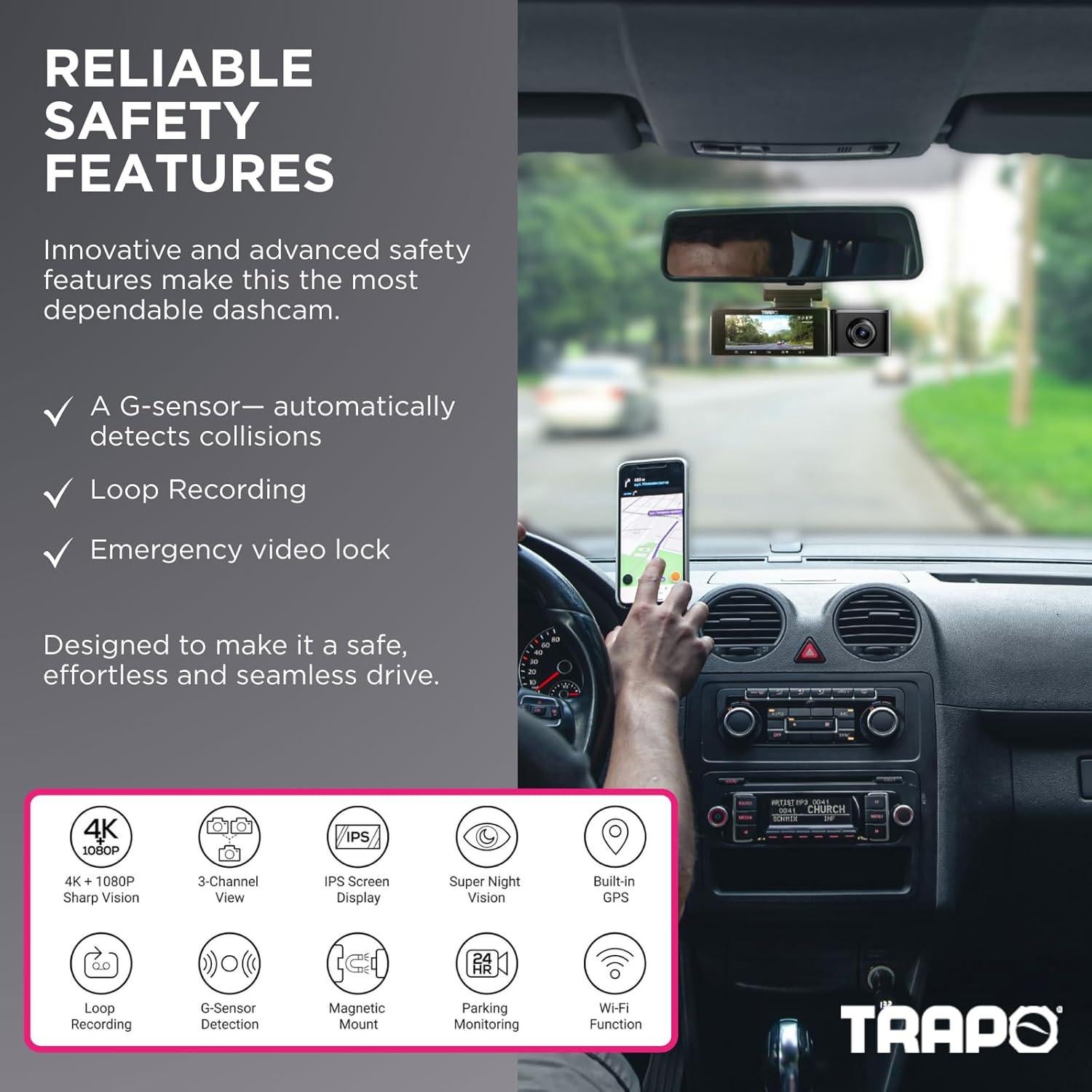 Cámara de tablero TRAPO S550 4K delantera y trasera GPS Wi-Fi