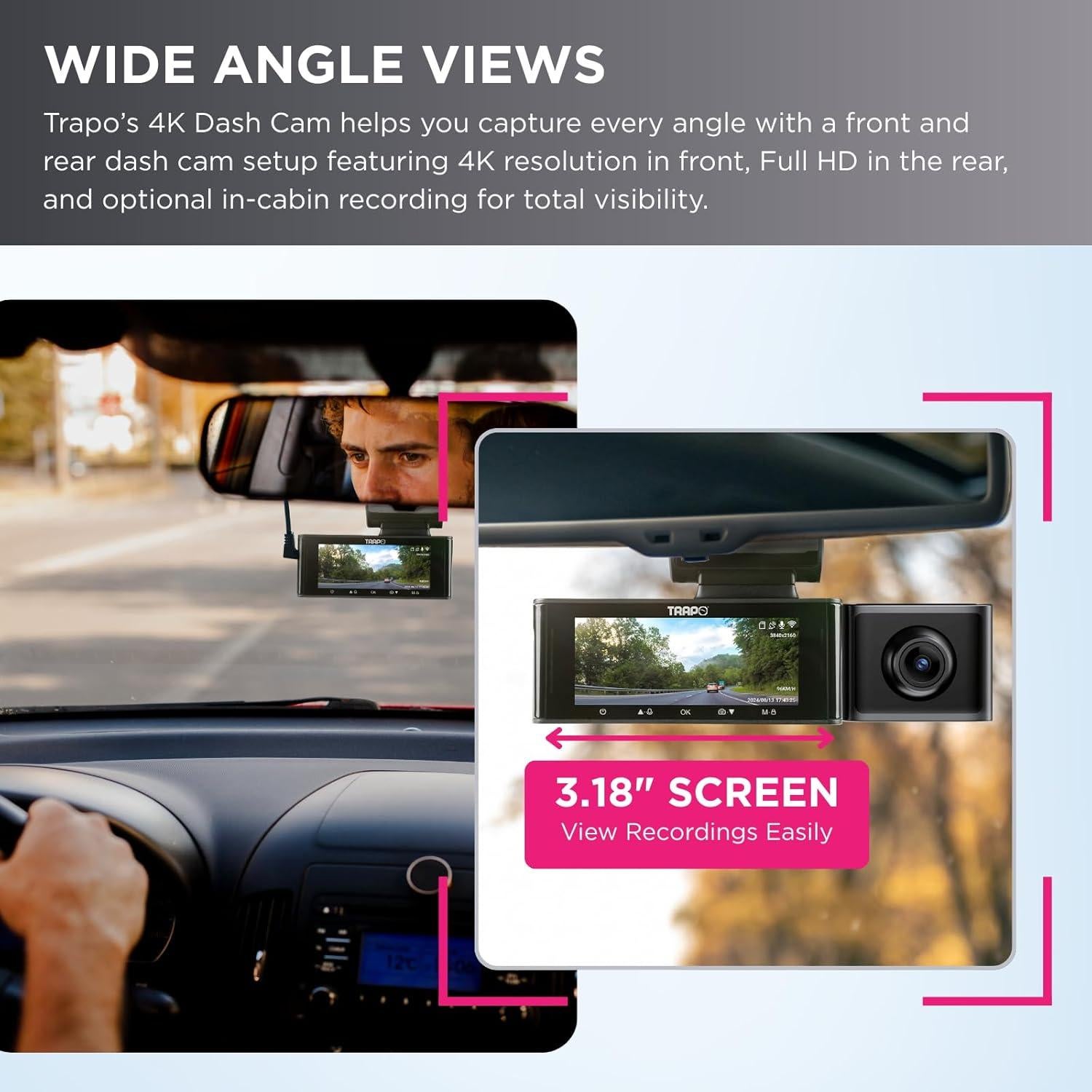 Cámara de tablero TRAPO S550 4K delantera y trasera GPS Wi-Fi