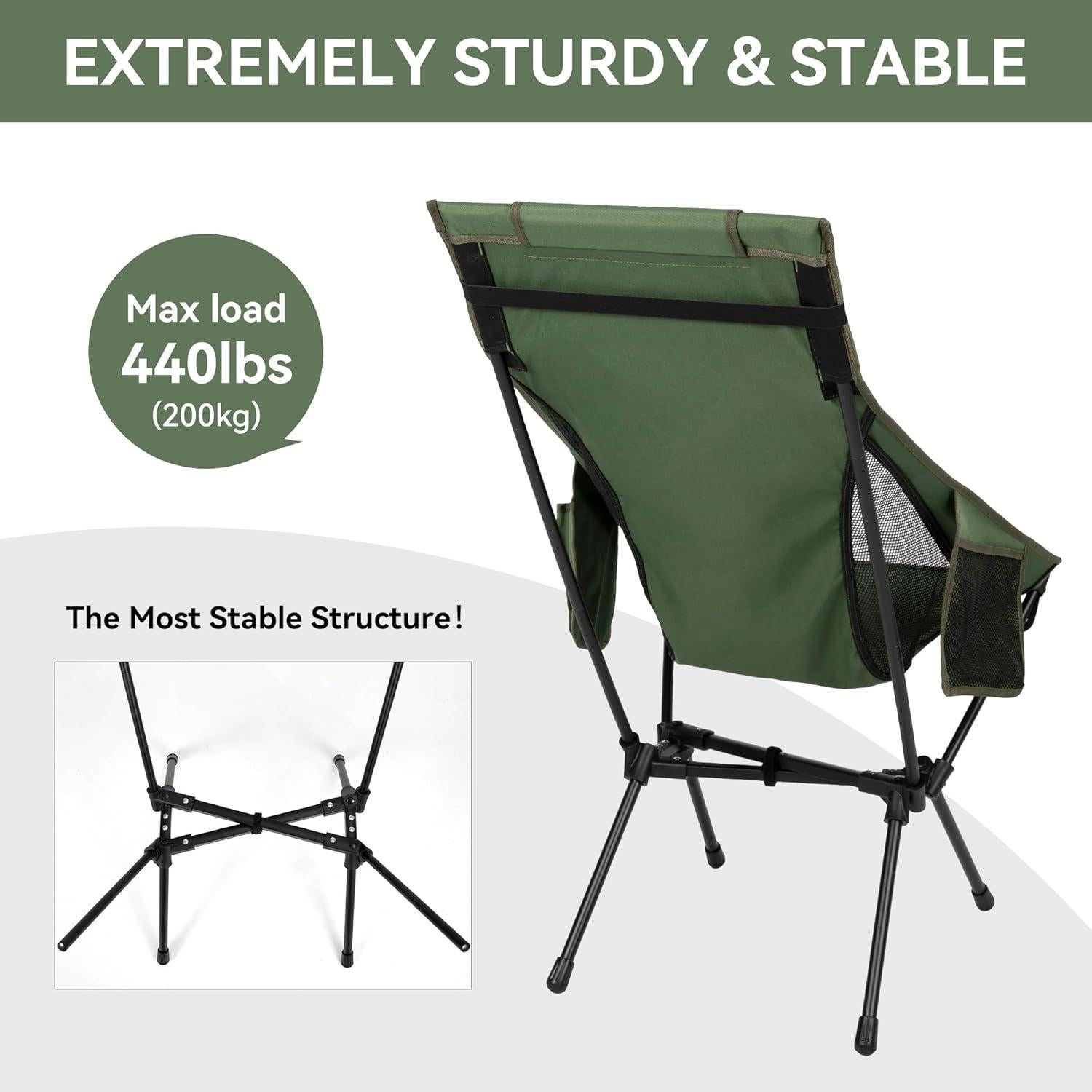 Silla de Camping Plegable TOBTOS Charles 200 kg Verde