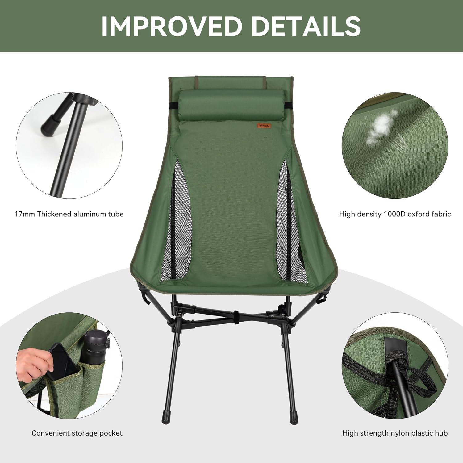 Silla de Camping Plegable TOBTOS Charles 200 kg Verde