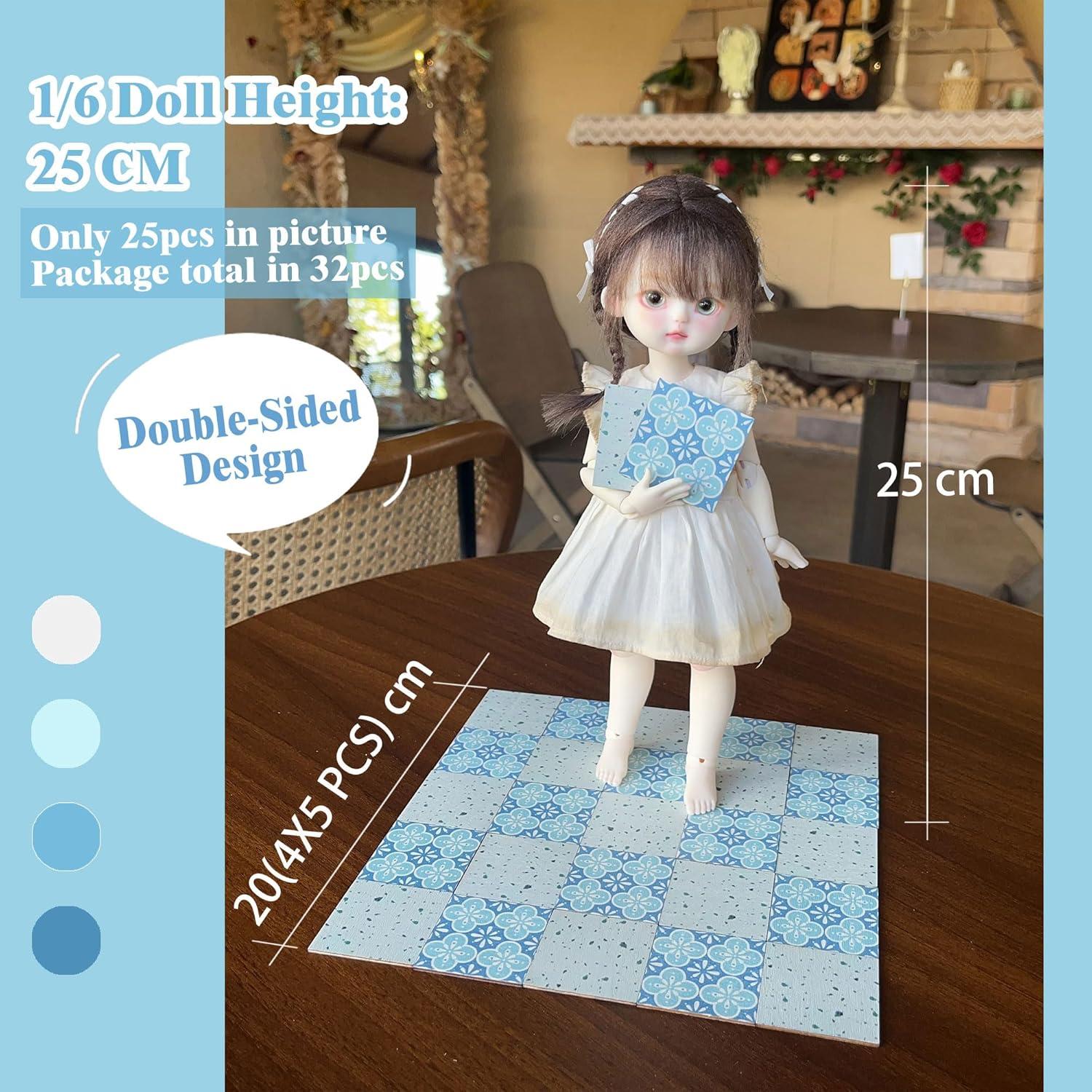 Azulejos de Suelo para Casa de Muñecas Halandar 32pcs Doble Cara