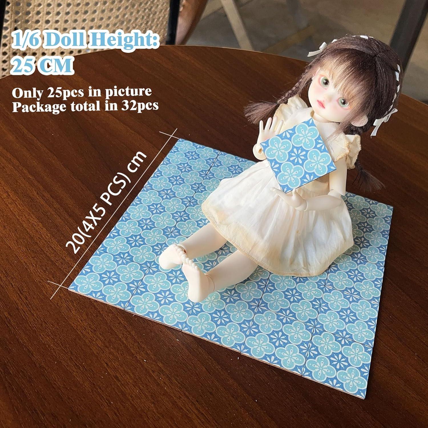 Azulejos de Suelo para Casa de Muñecas Halandar 32pcs Doble Cara