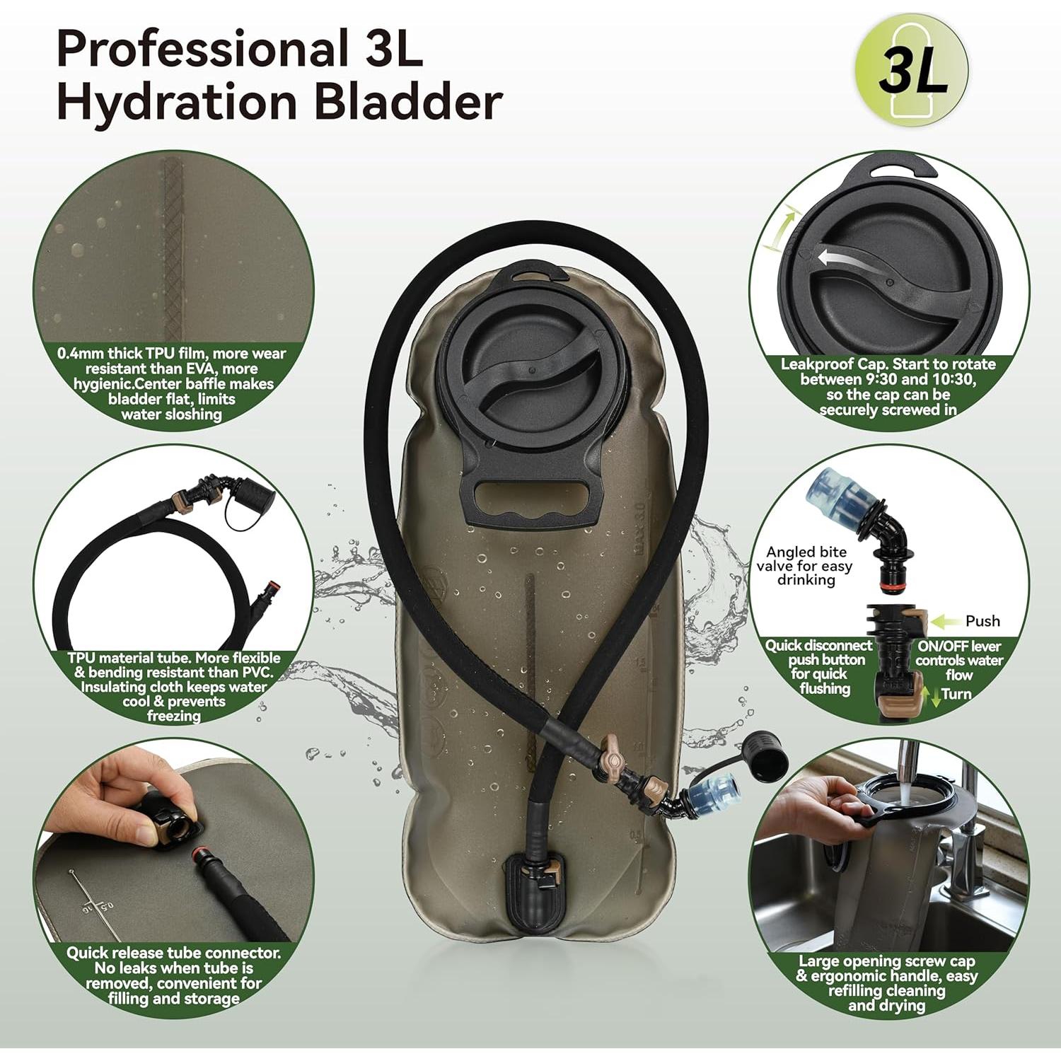 Mochila Táctica MARCHWAY con Bolsa de Agua 3L - Nylon Negro