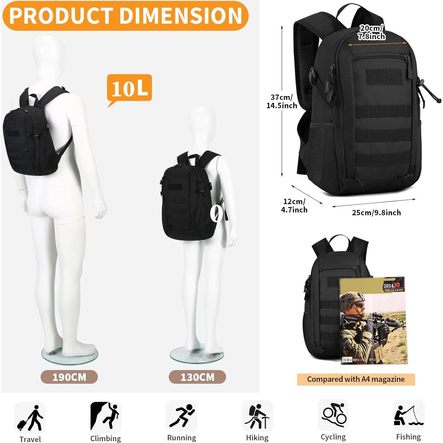 Mochila Táctica Huntvp 10L Negra MOLLE para Senderismo