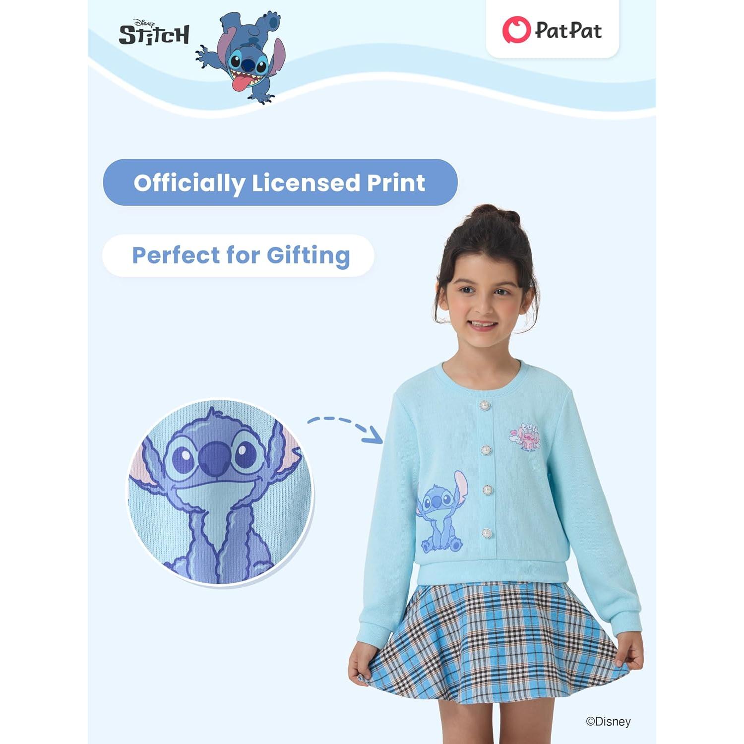 Disney Frozen Elsa Stitch Princess Moana Minnie Toddler Girl 2 Piece Outfit Kid Pearl Button Knit Top & Tweed Skirt Set 2-13Y