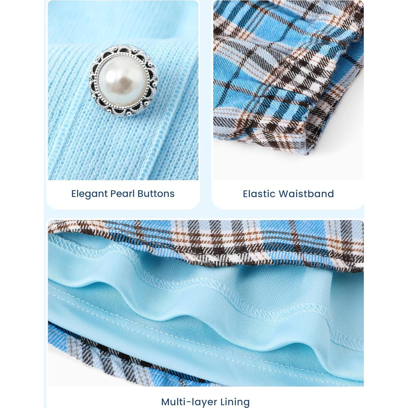 Disney Frozen Elsa Stitch Princess Moana Minnie Toddler Girl 2 Piece Outfit Kid Pearl Button Knit Top & Tweed Skirt Set 2-13Y