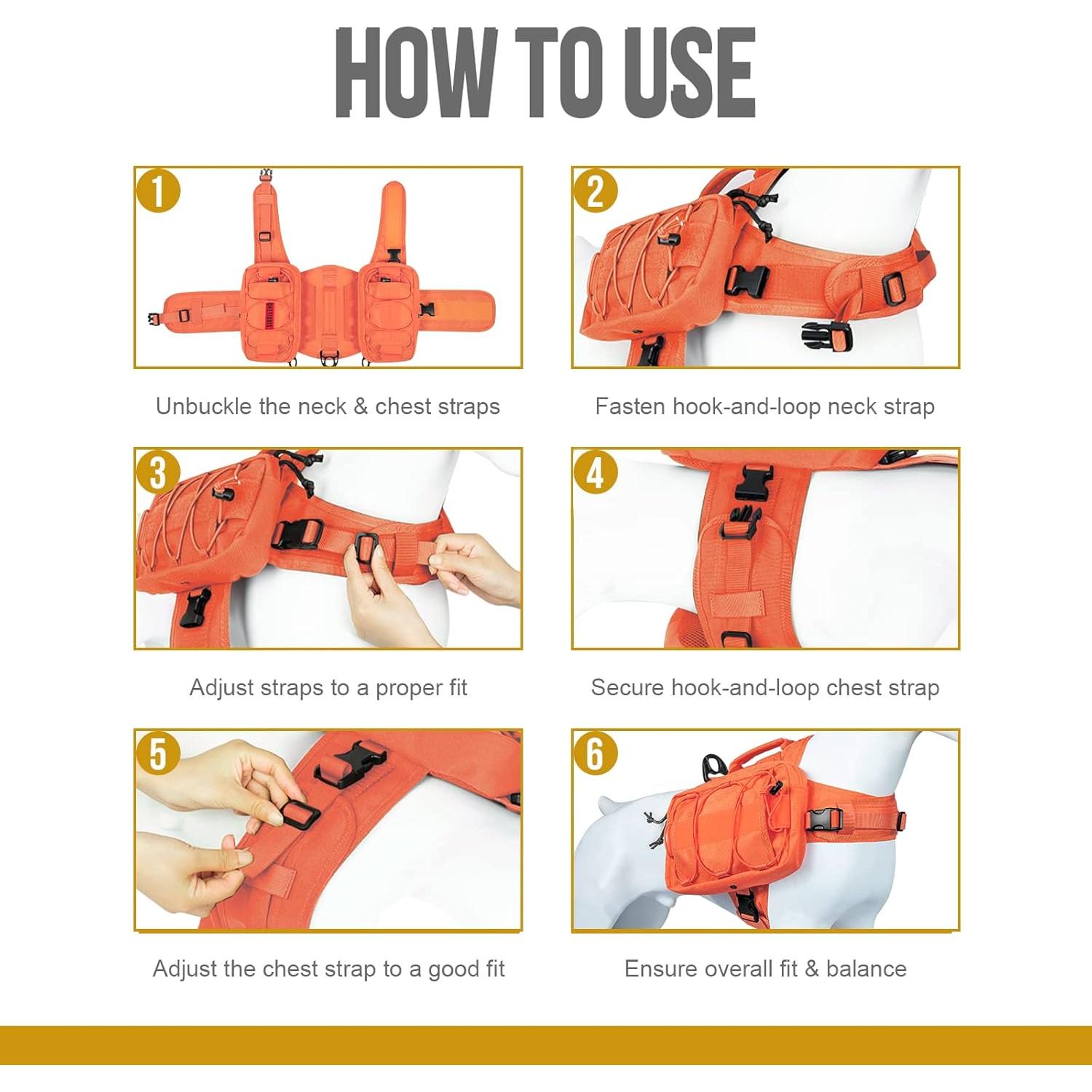 Mochila Táctica para Perros OneTigris Grande Naranja