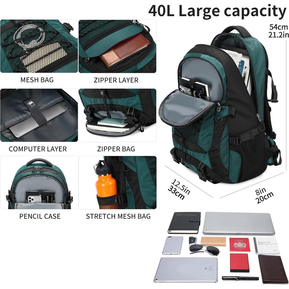 Mochila de senderismo BOVIP 40L impermeable unisex verde