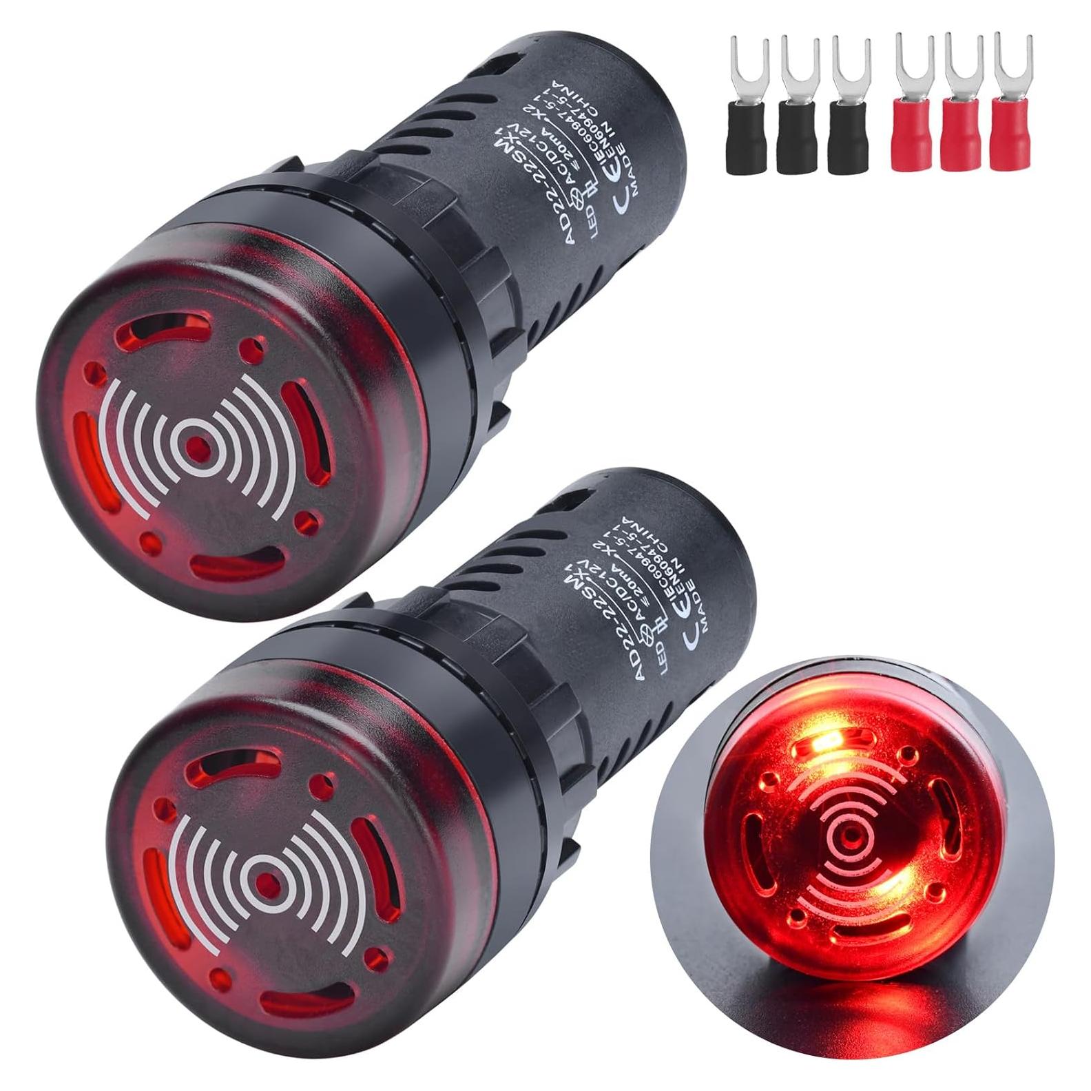 Zumbador Piezo 12V CC/CA LED Rojo 22mm ZJWZJH 2Pcs