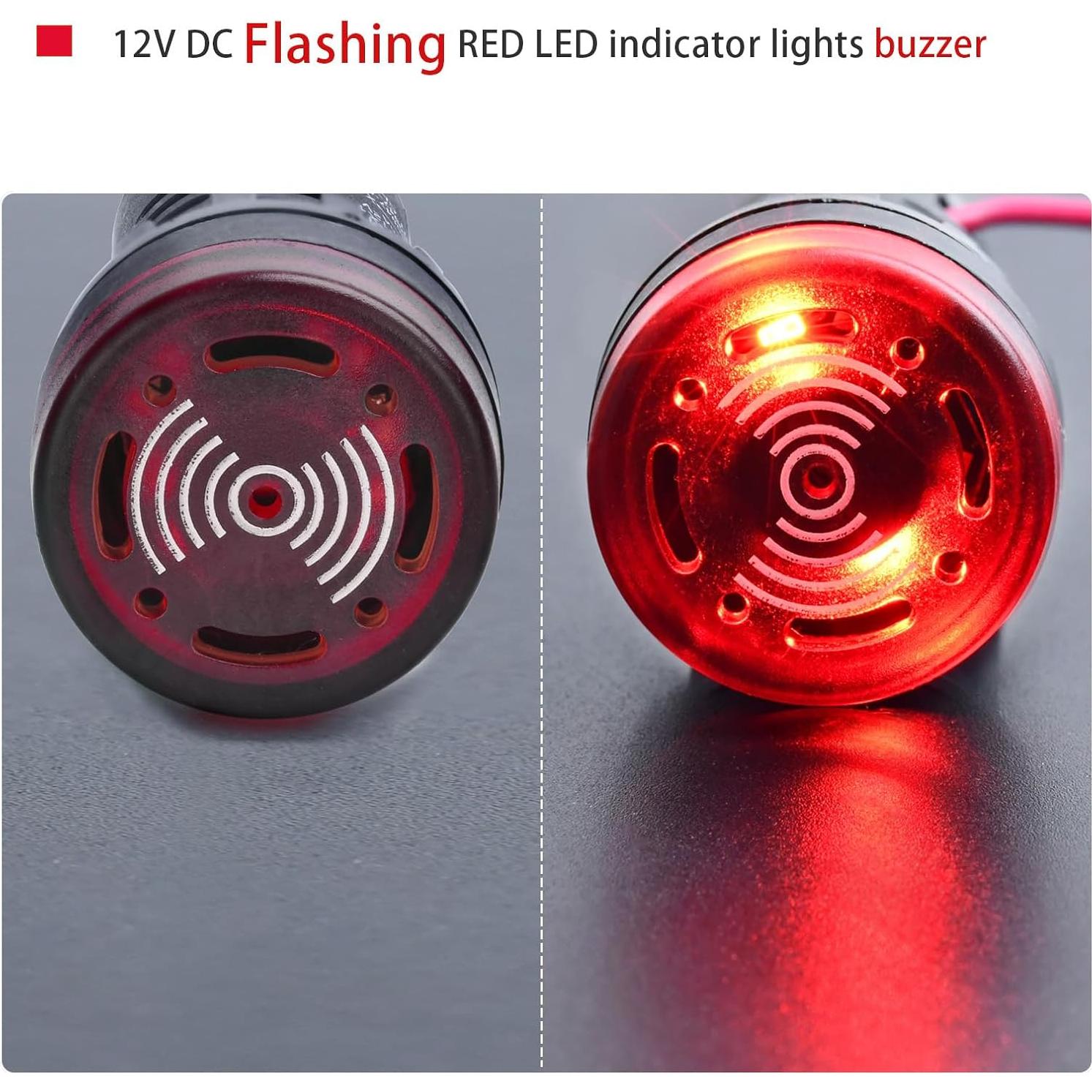 Zumbador Piezo 12V CC/CA LED Rojo 22mm ZJWZJH 2Pcs