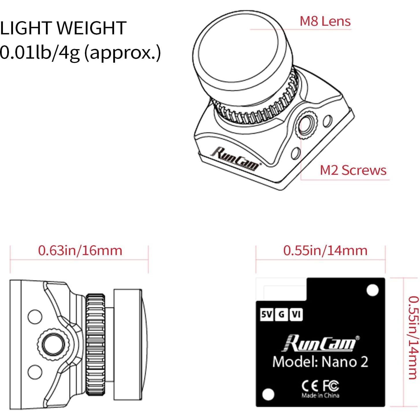 Cámara FPV RunCam Nano 2 700TVL Compacta 1.8mm 170° NTSC