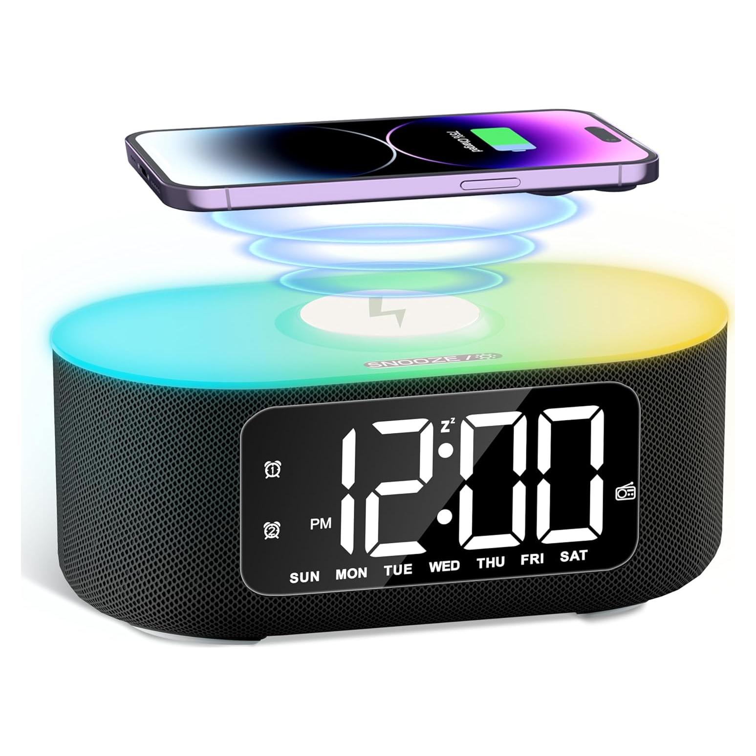 Reloj Despertador JALL Negro con Bluetooth, Carga Inalámbrica y FM