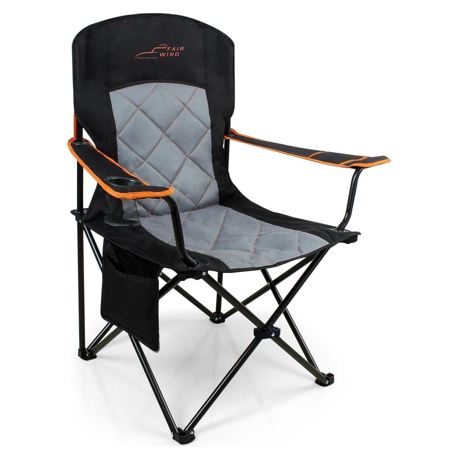 Silla de Camping FAIR WIND Acolchada Soporta 158 kg Negra