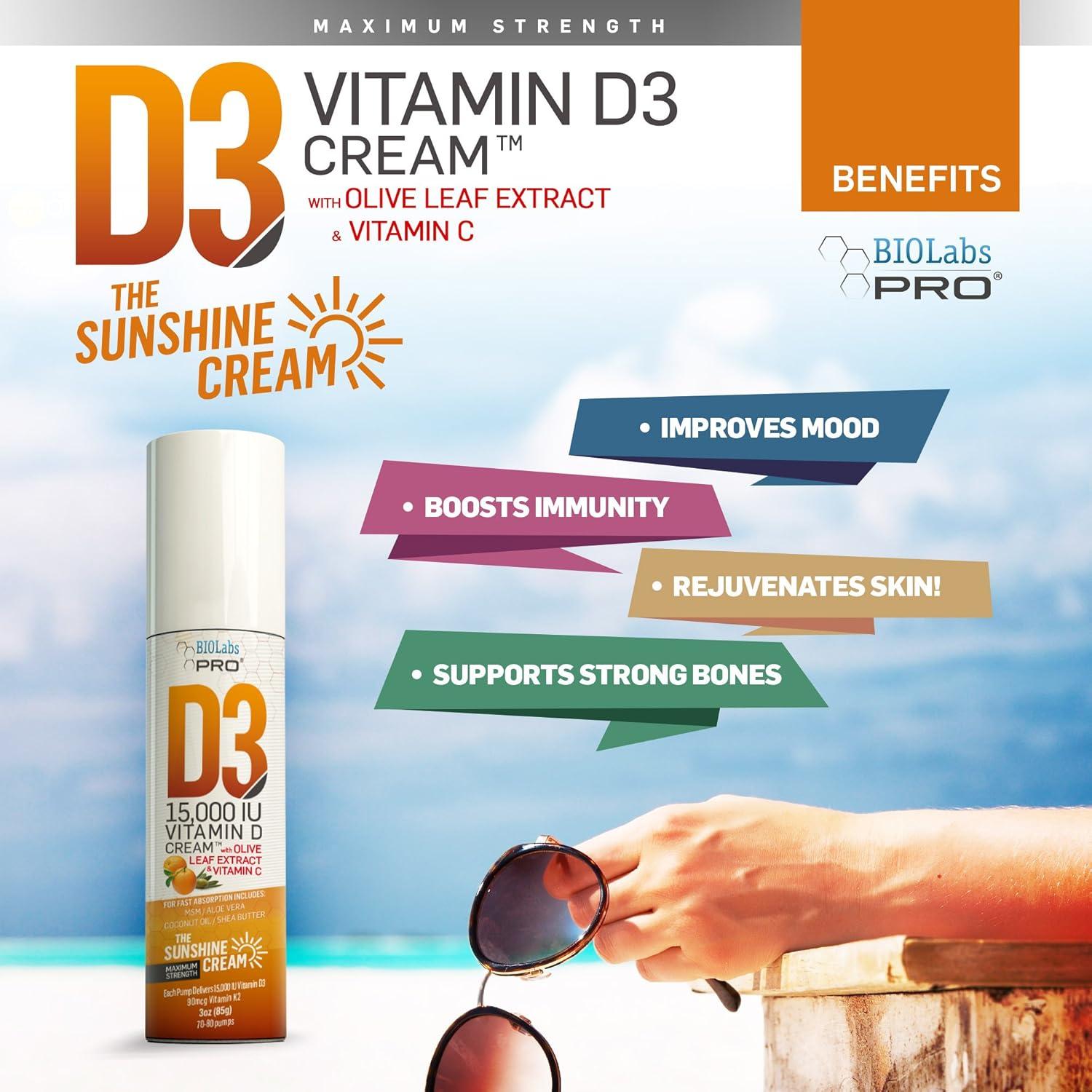 Crema de Vitamina D3 15000UI BIOLABS PRO con K2 - 85g