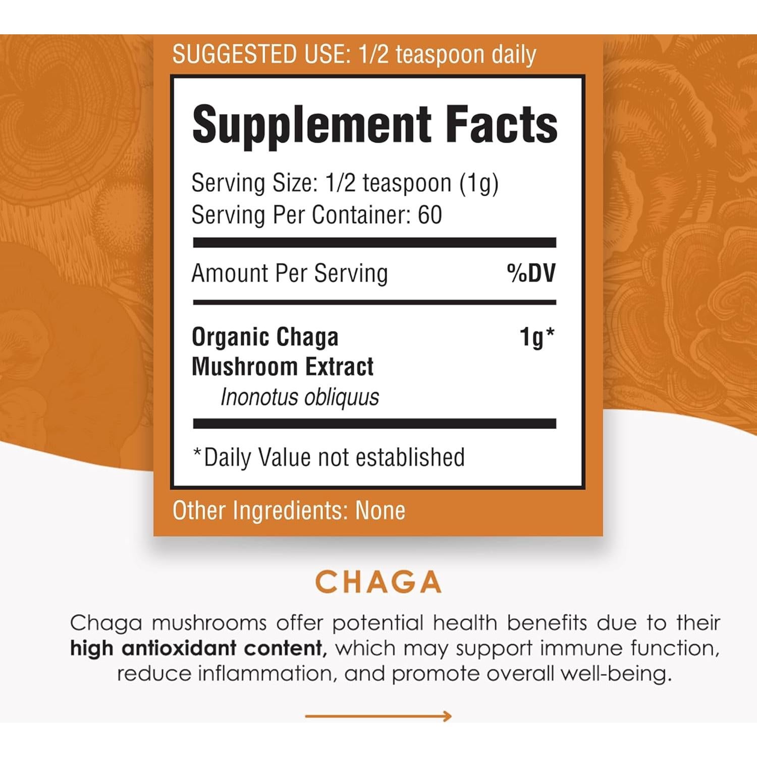 Extracto de Hongo Chaga en Polvo Orgánico 60g - Purest Mushrooms