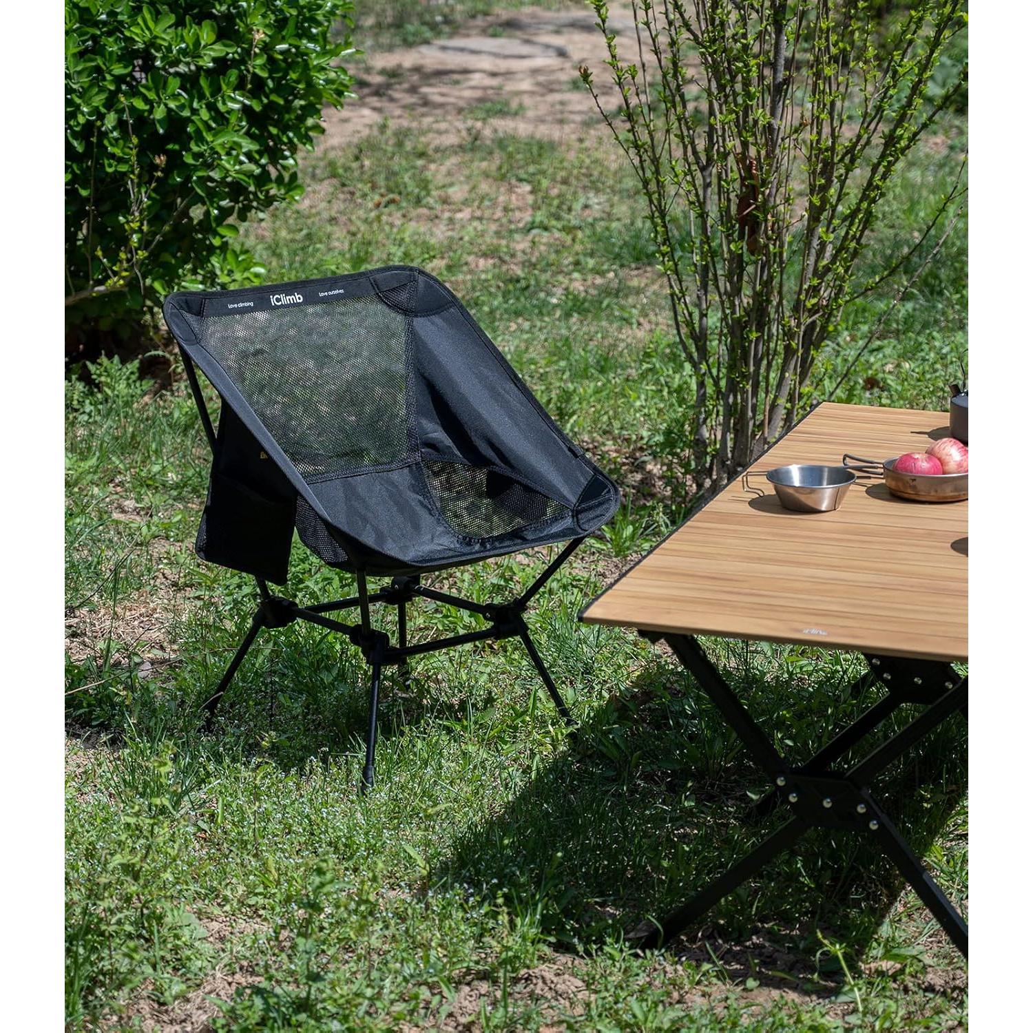 Silla de Playa Plegable iClimb IC607 Ultraligera Negra