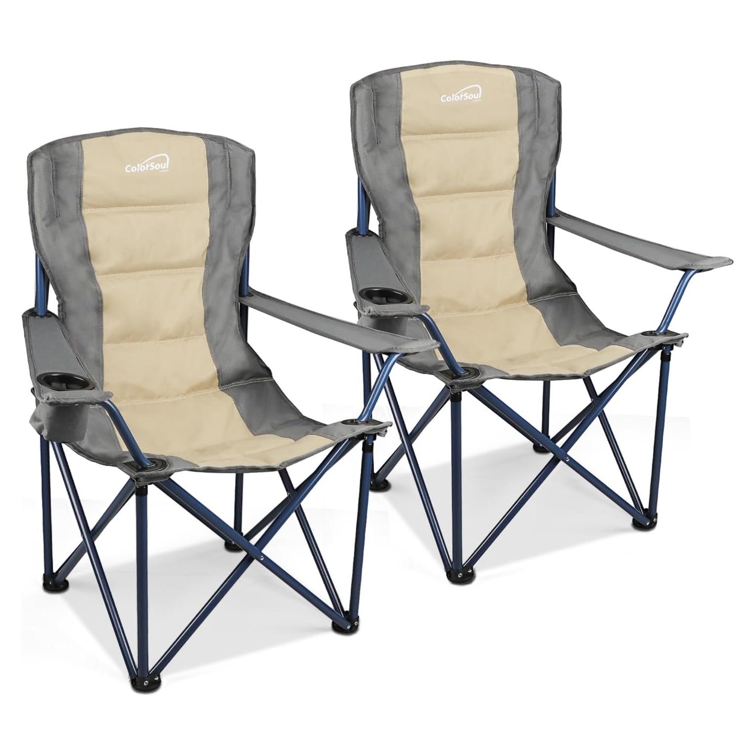 Sillas de Camping Plegables Colorsoul 2 Piezas con Portavasos