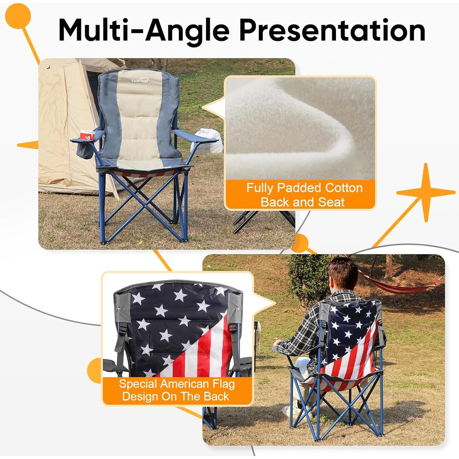 Sillas de Camping Plegables Colorsoul 2 Piezas con Portavasos
