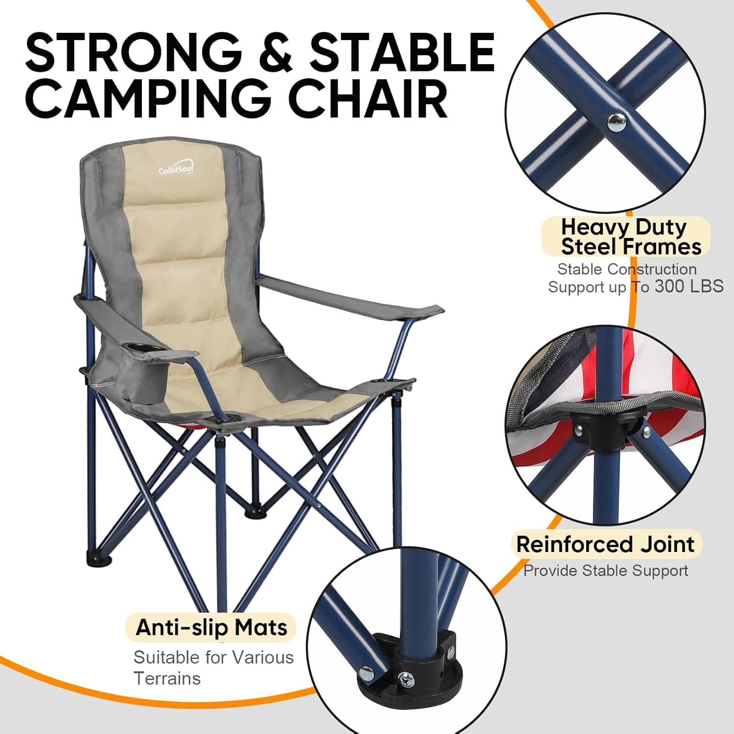 Sillas de Camping Plegables Colorsoul 2 Piezas con Portavasos