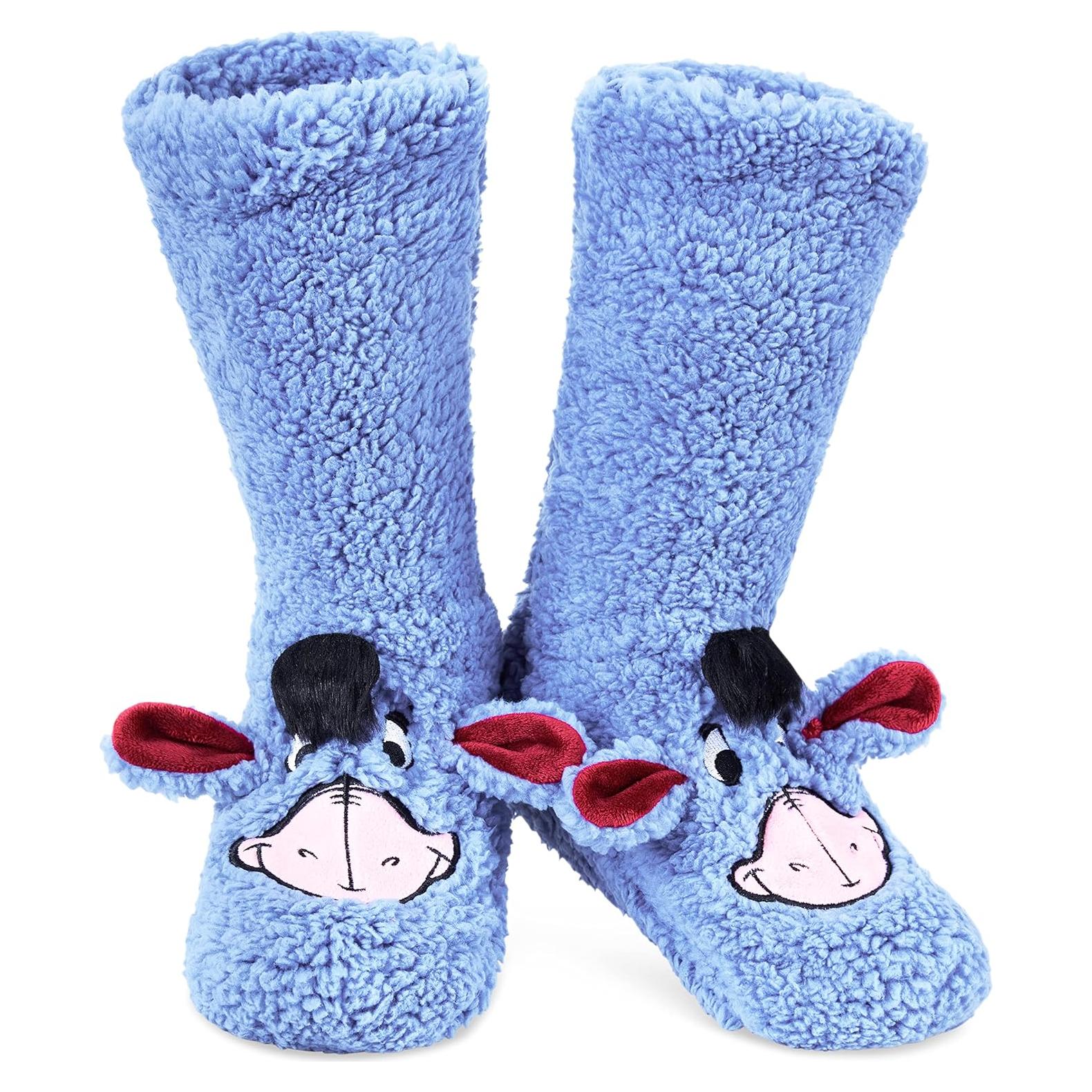 Calcetines Fluffy Disney para Mujeres Antideslizantes Azul Eeyore