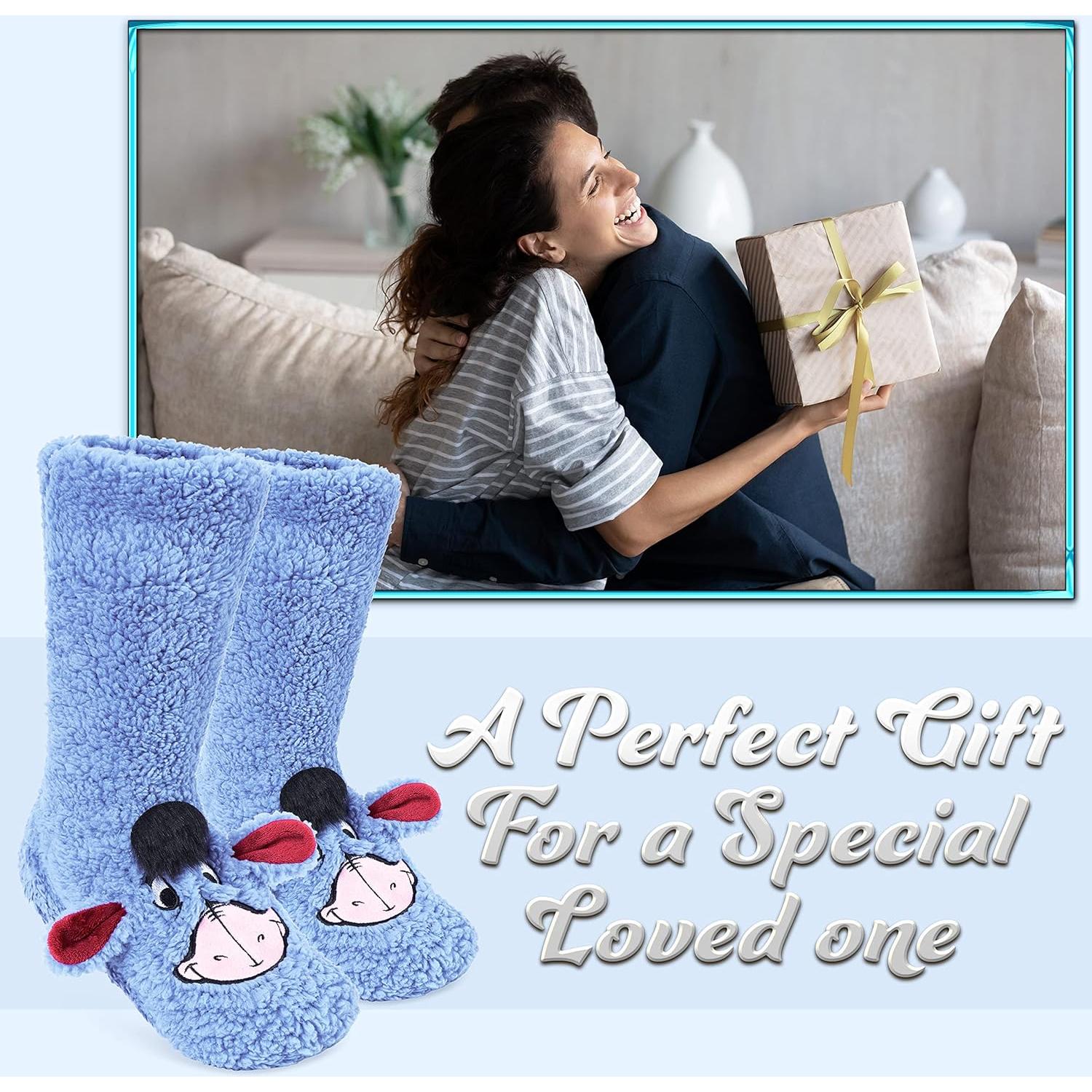 Calcetines Fluffy Disney para Mujeres Antideslizantes Azul Eeyore