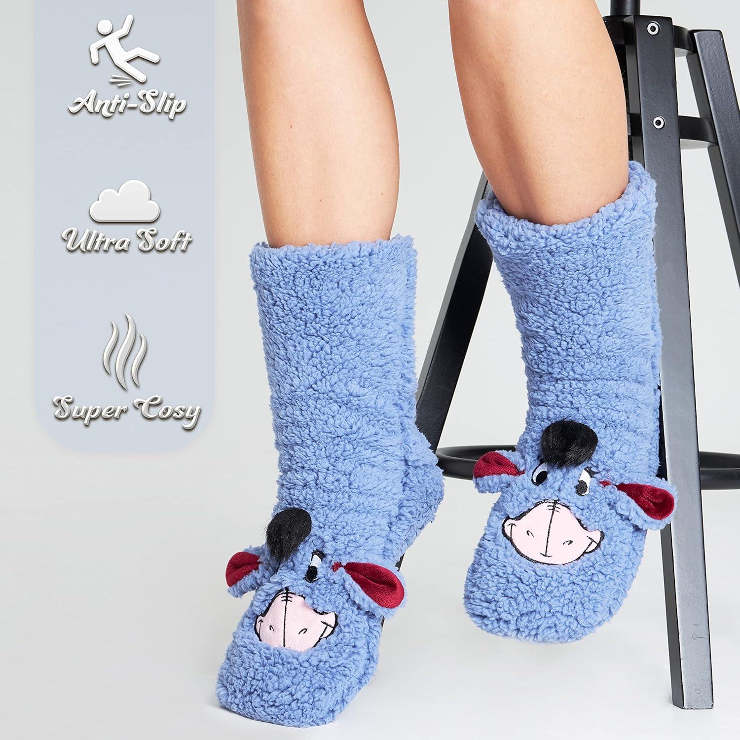 Calcetines Fluffy Disney para Mujeres Antideslizantes Azul Eeyore