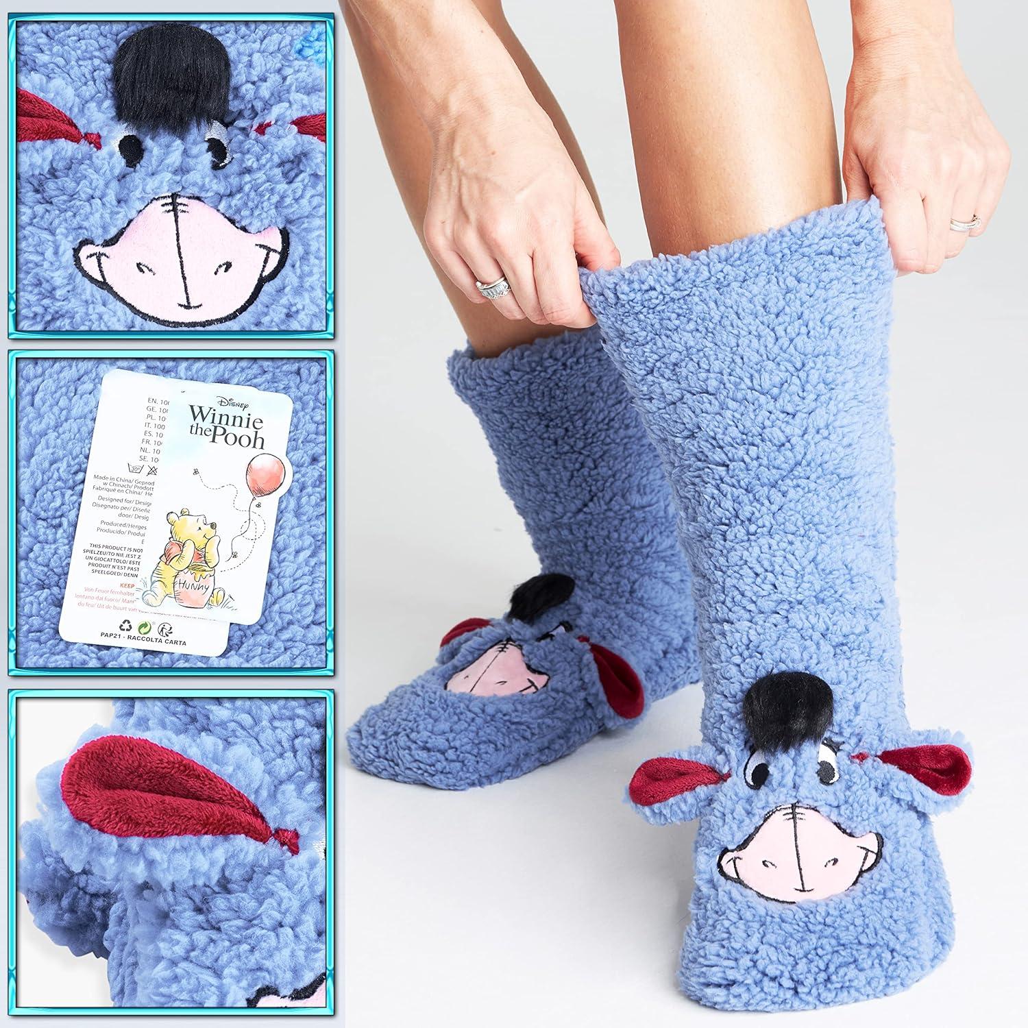 Calcetines Fluffy Disney para Mujeres Antideslizantes Azul Eeyore