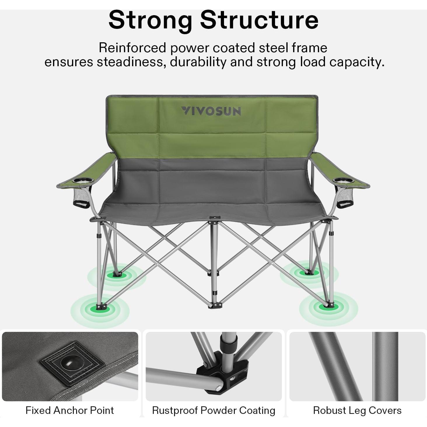 Silla de Camping Doble VIVOSUN DCC-003 Acolchada Verde-Gris