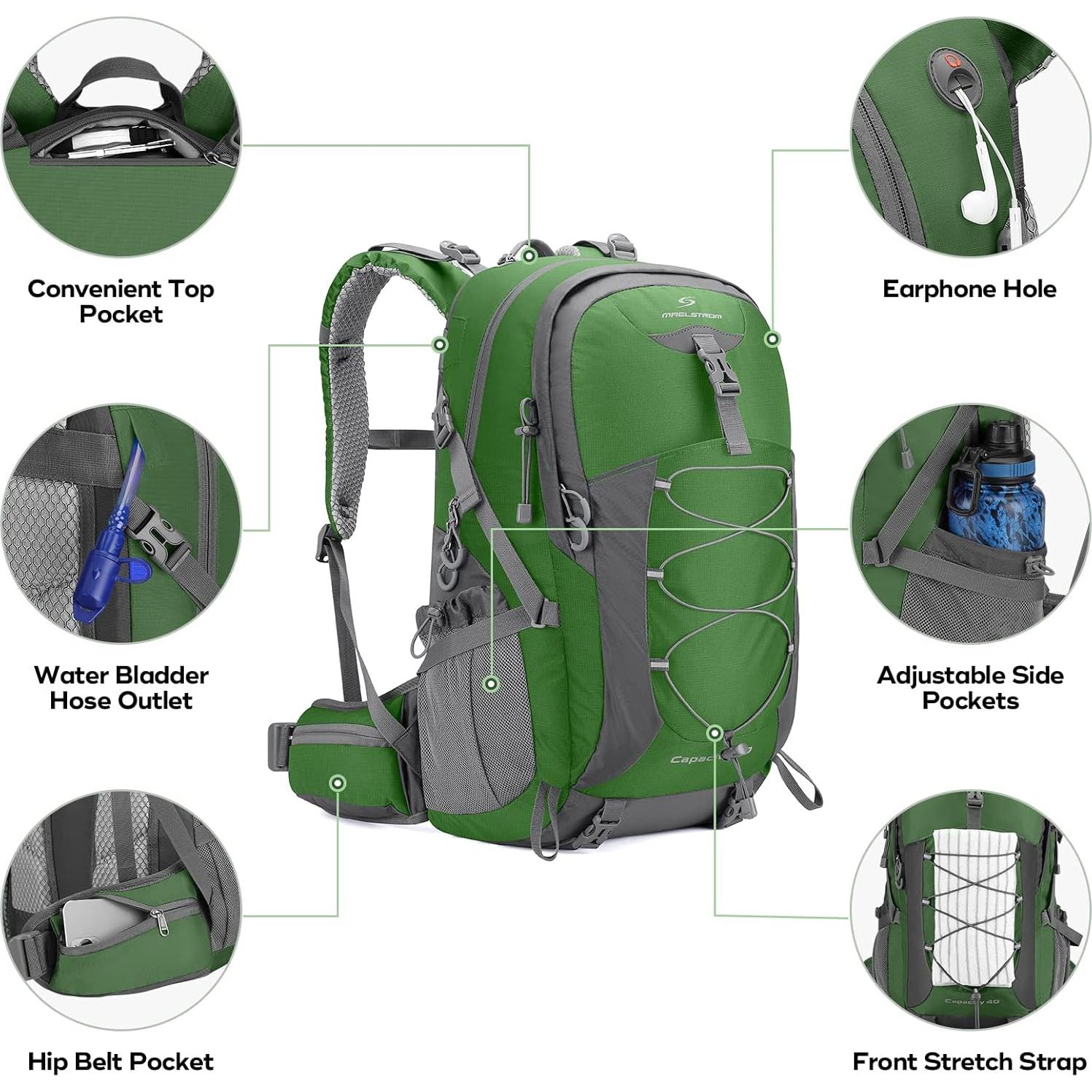 Mochila de Senderismo Maelstrom 40L Impermeable Verde