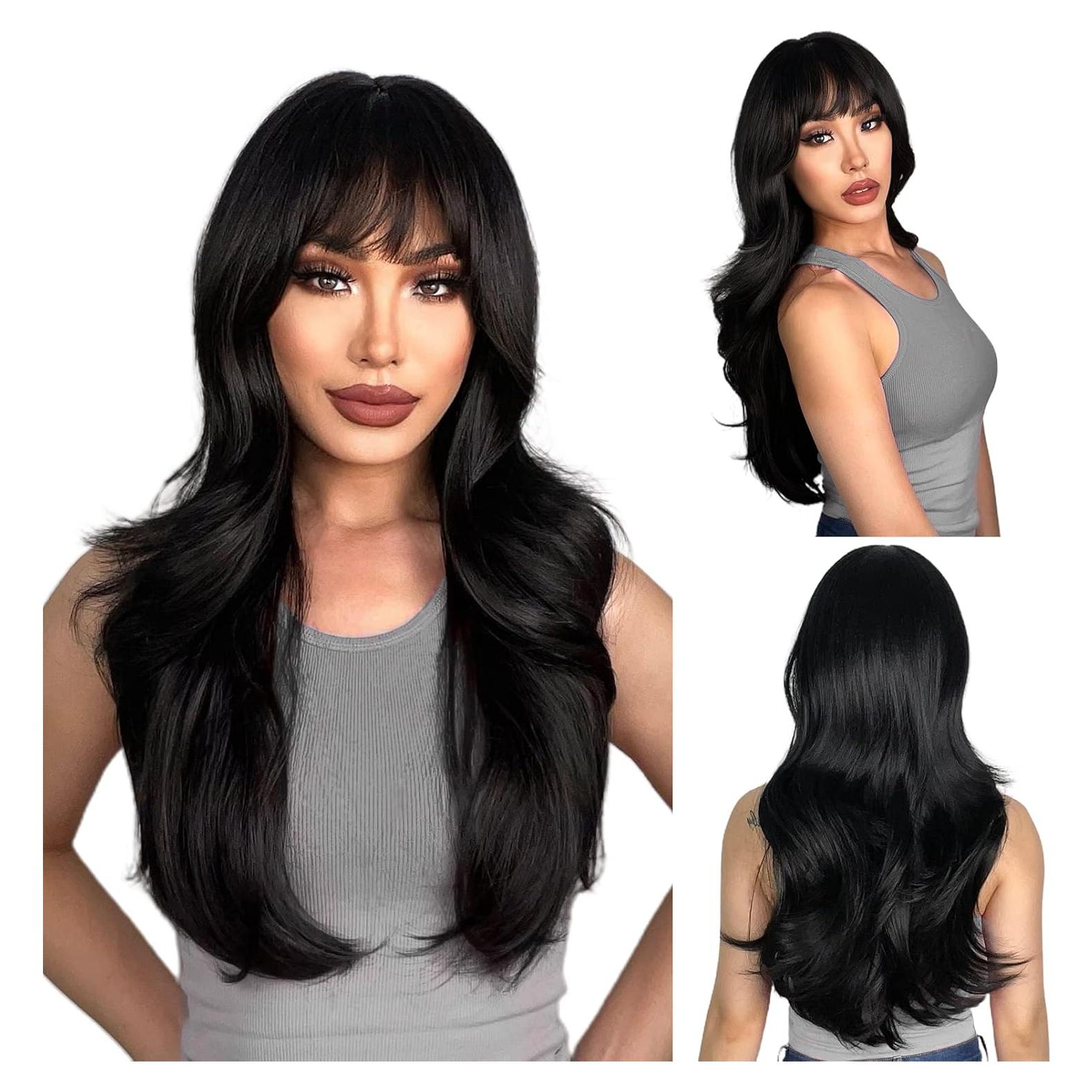 Peluca Negra Larga N NAYASA con Flequillo 61 cm Sintética