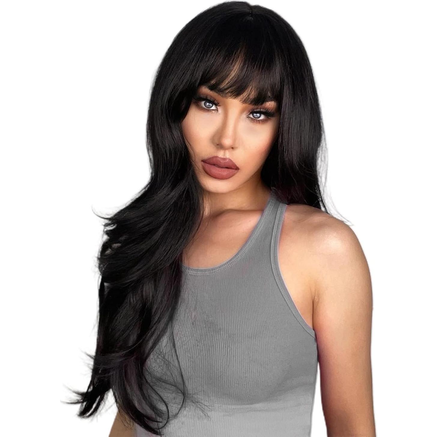 Peluca Negra Larga N NAYASA con Flequillo 61 cm Sintética