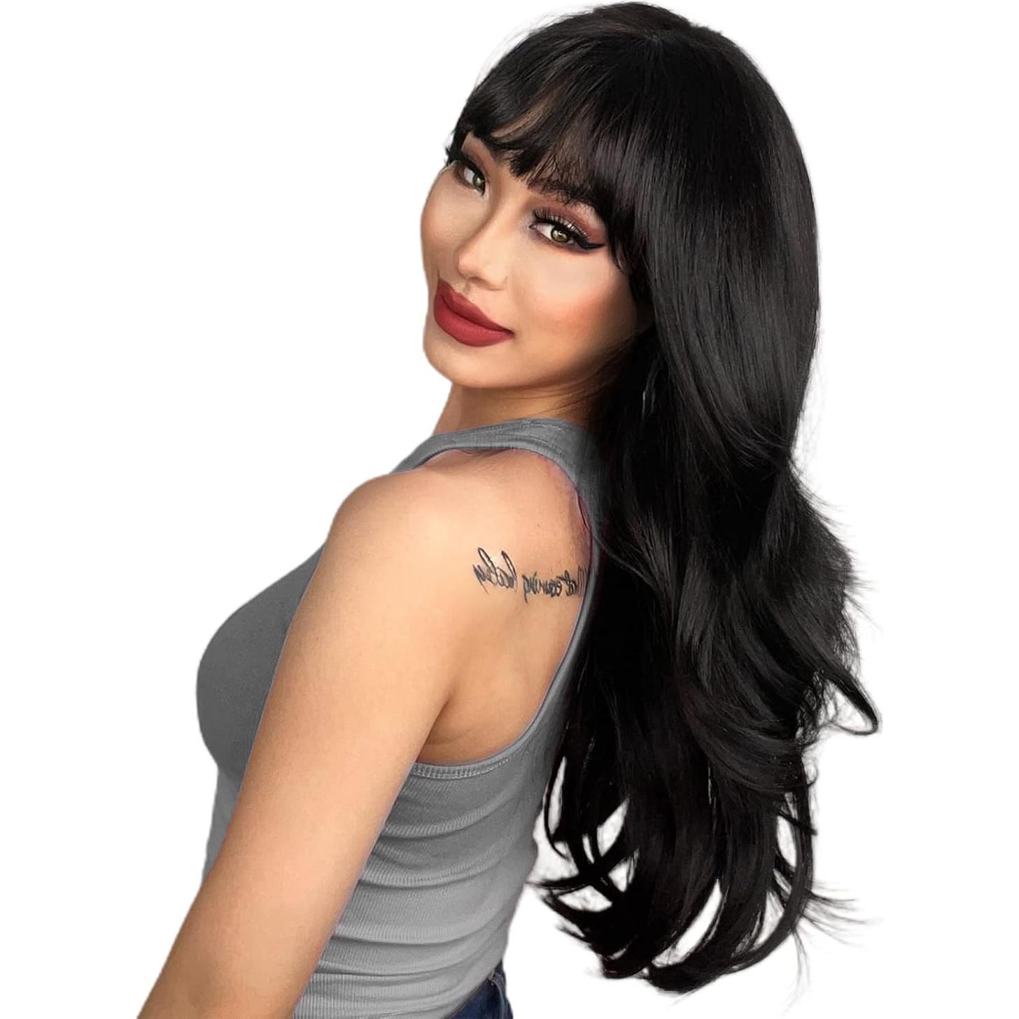 Peluca Negra Larga N NAYASA con Flequillo 61 cm Sintética