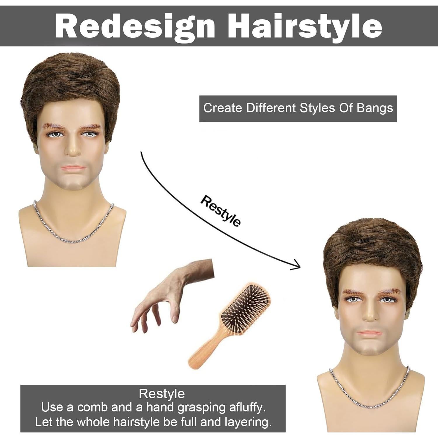 Peluca Corta Marrón DDHAIR Sintética Realista para Hombres