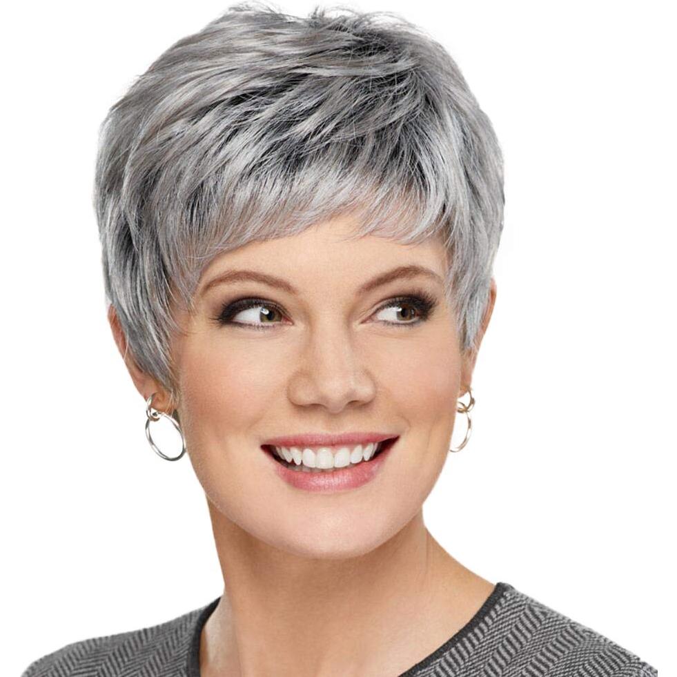 Peluca Corta Gris HAIRCUBE Corte Pixie Cabello Humano