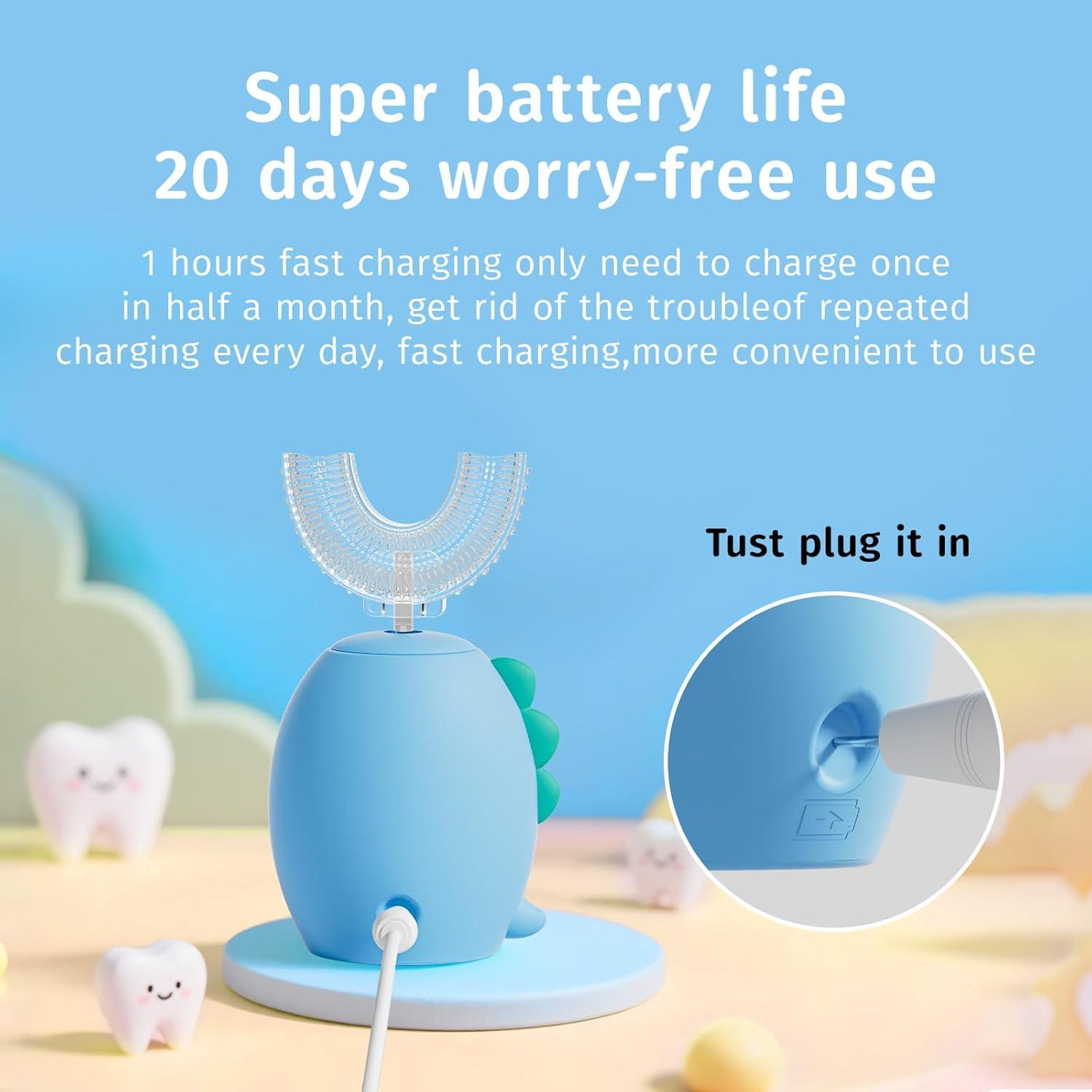 Cepillo de dientes eléctrico infantil Yeklike, IPX7, 360° dinosaurio