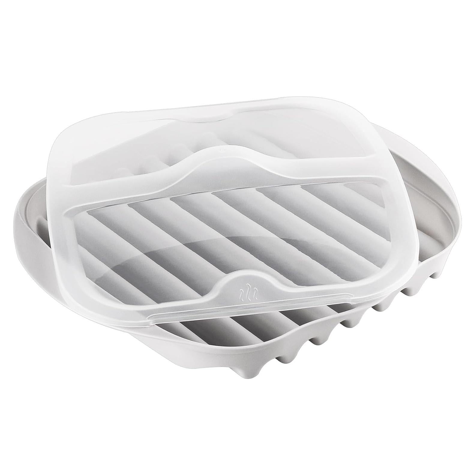 Bandeja para Bacon en Microondas Newkaijian con Tapa Antisalpicaduras