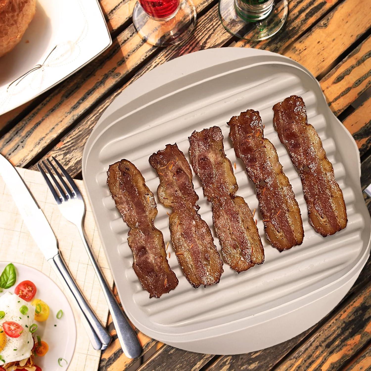 Bandeja para Bacon en Microondas Newkaijian con Tapa Antisalpicaduras