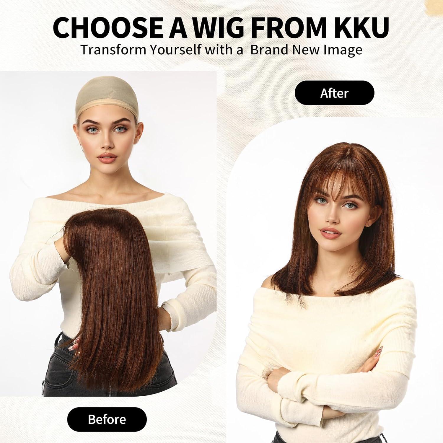 Peluca KKU de Cabello Humano Ombre Rubia 40 cm con Flequillo