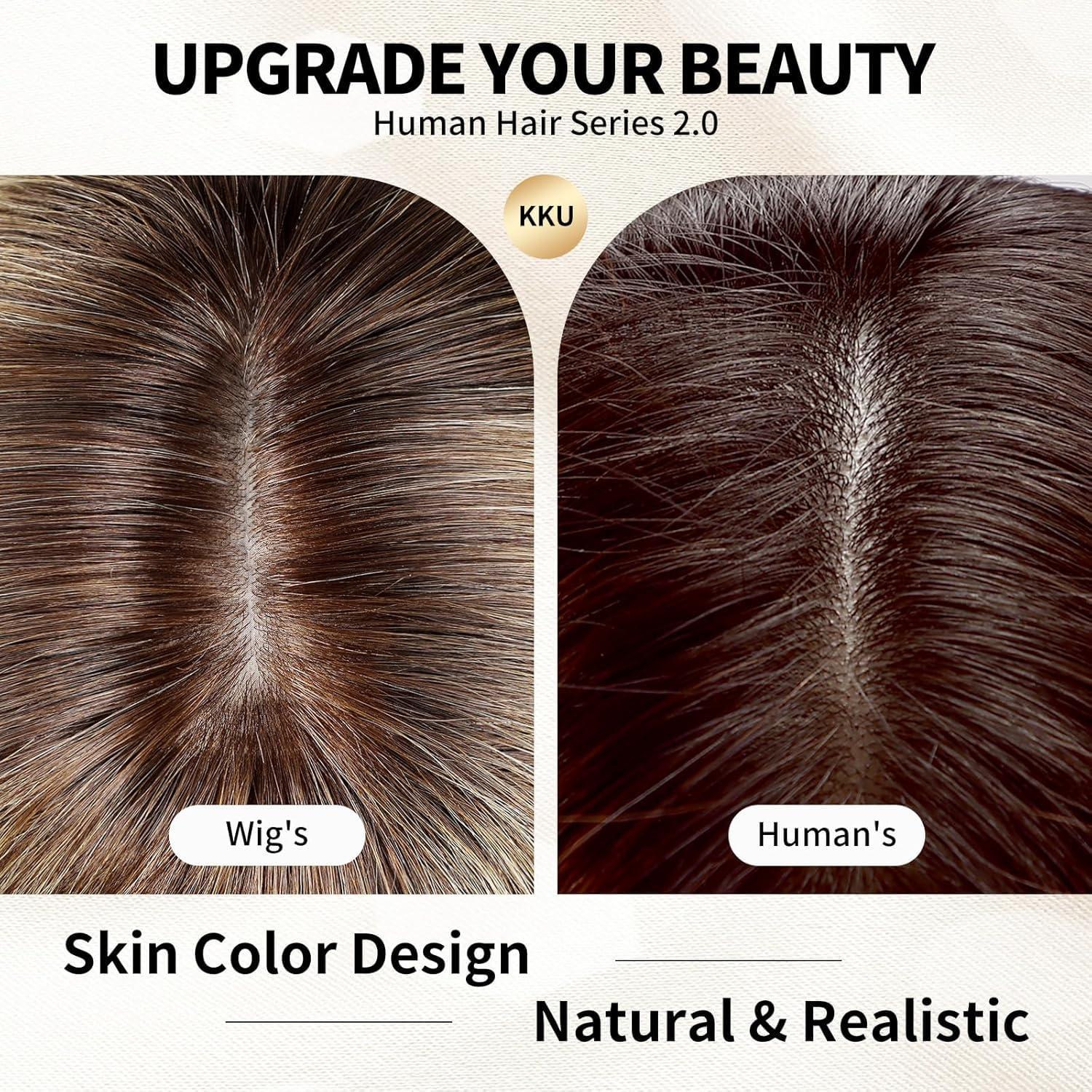 Peluca KKU de Cabello Humano Ombre Rubia 40 cm con Flequillo