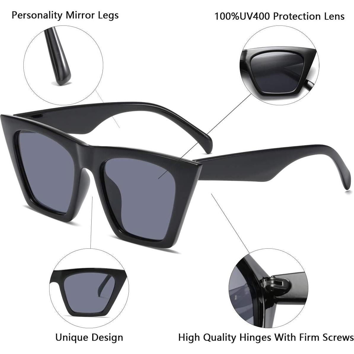 Gafas de Sol Retro AISSWZBER UV400 para Mujeres - Negro