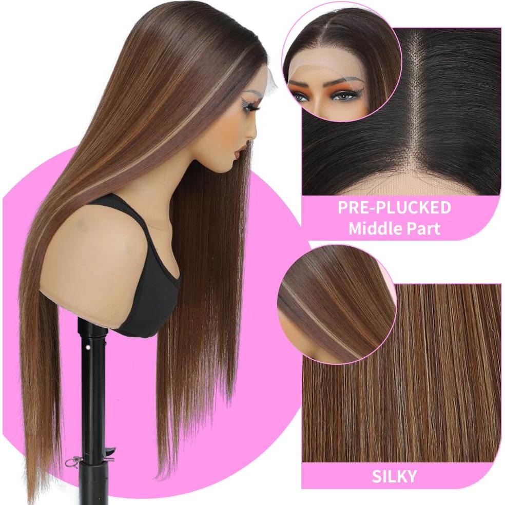 Peluca Sintética KPROYU 30 Pulgadas Marrón Destacado