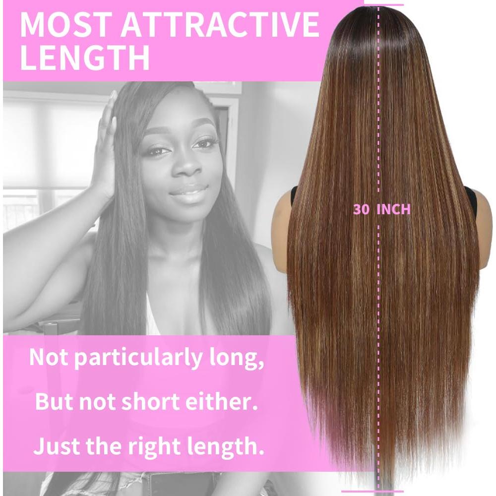 Peluca Sintética KPROYU 30 Pulgadas Marrón Destacado