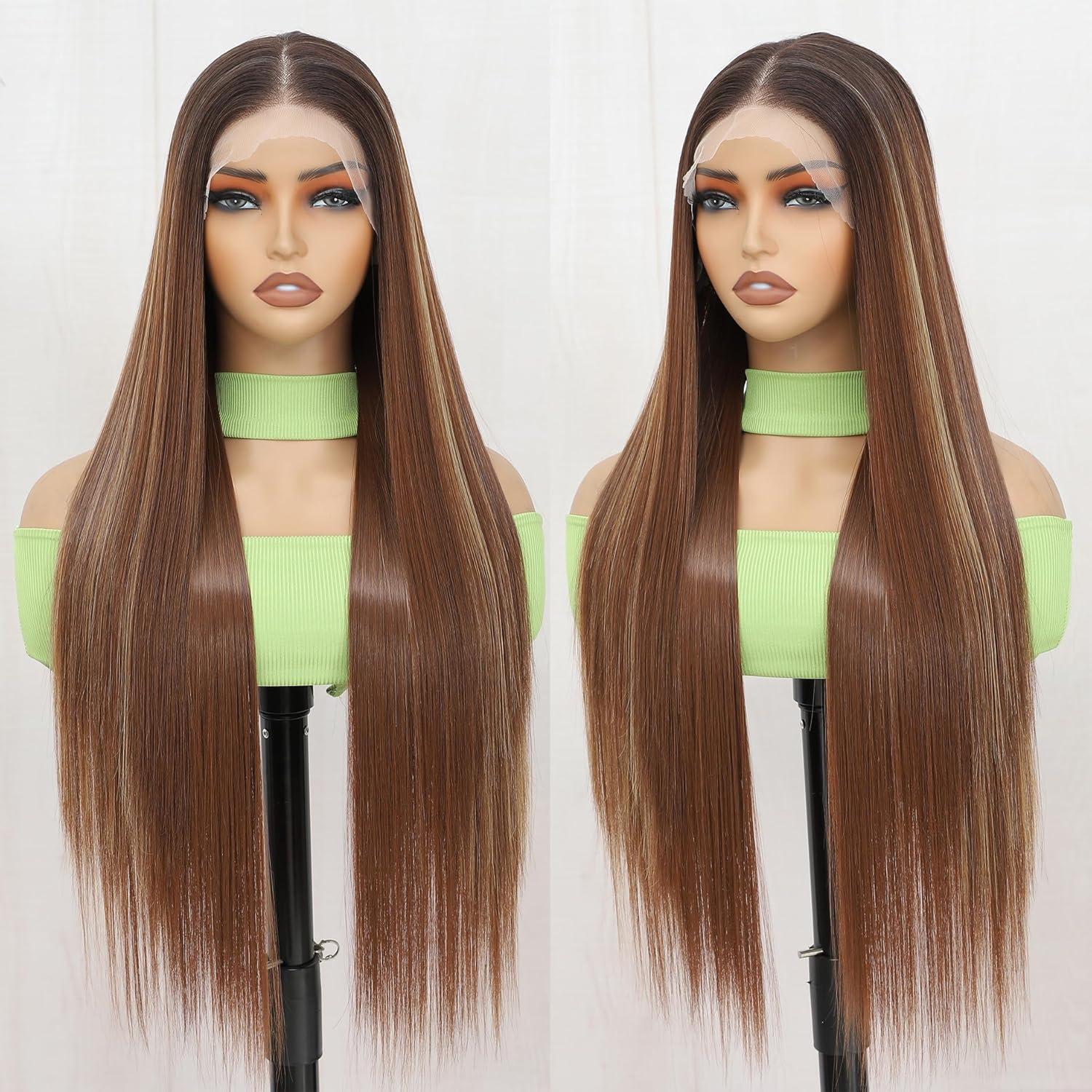 Peluca Sintética KPROYU 30 Pulgadas Marrón Destacado