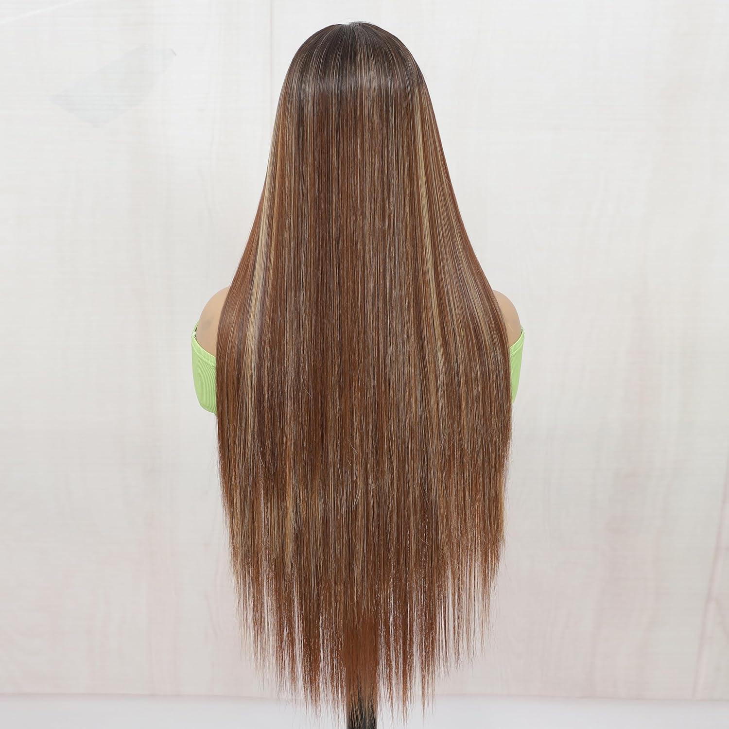 Peluca Sintética KPROYU 30 Pulgadas Marrón Destacado