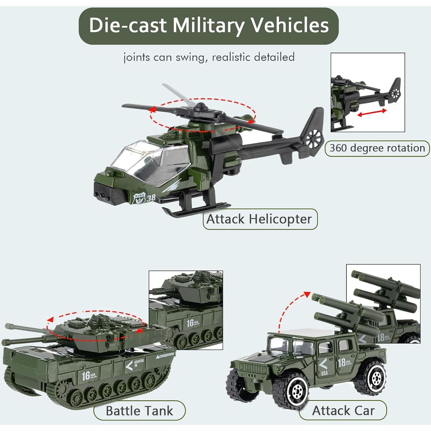 Vehículos Militares Diecast Shellvcase Paquete 6 Juguetes