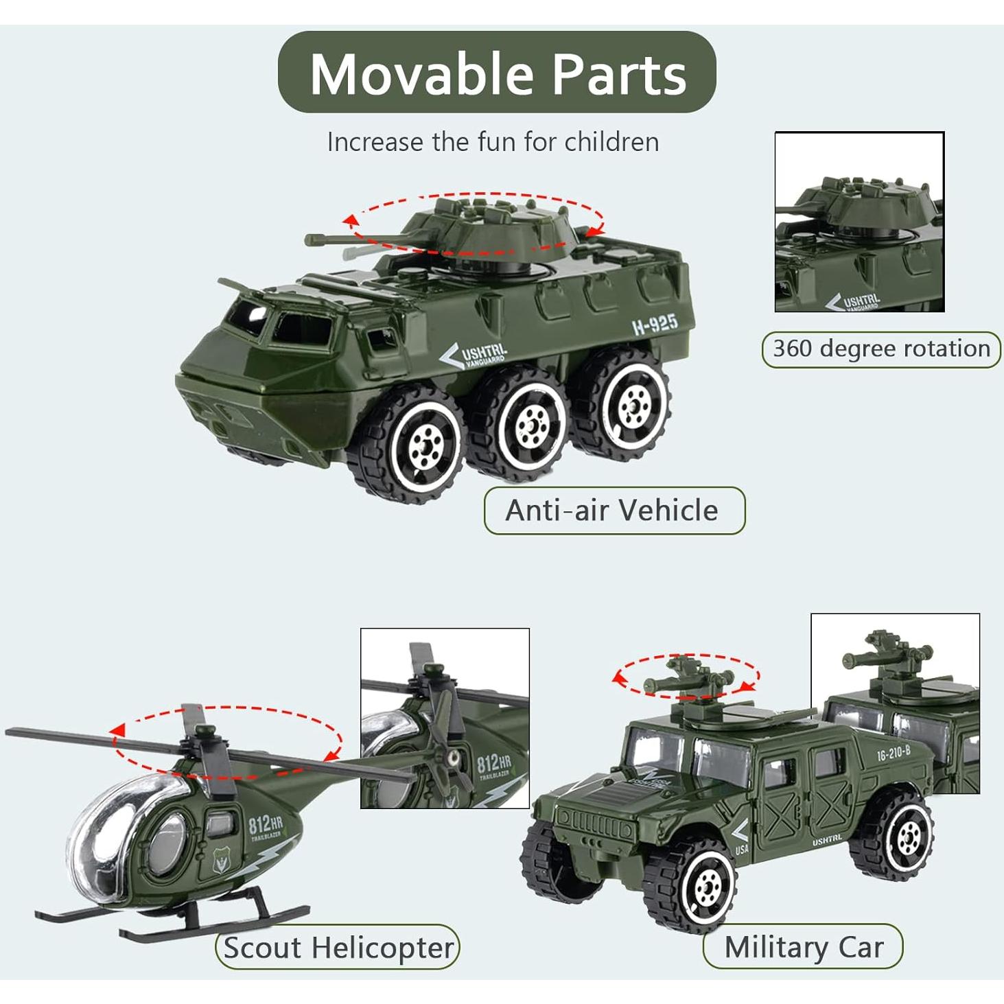 Vehículos Militares Diecast Shellvcase Paquete 6 Juguetes