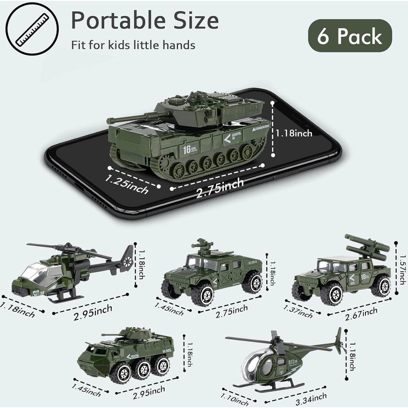 Vehículos Militares Diecast Shellvcase Paquete 6 Juguetes