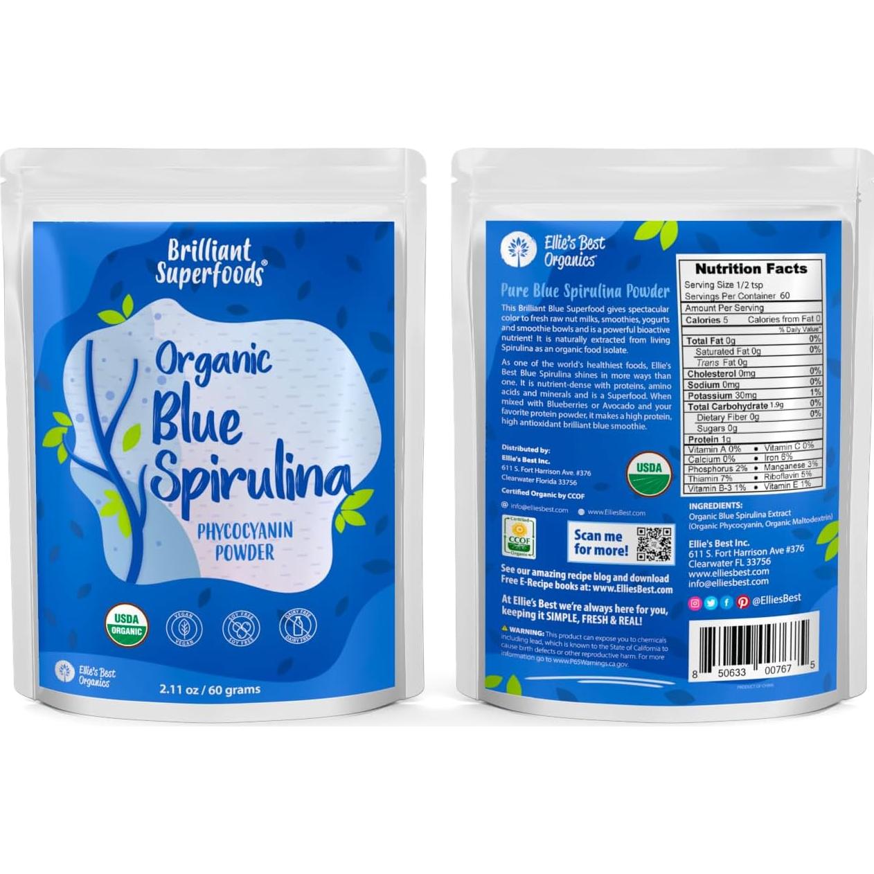 Polvo de Espirulina Azul Orgánica Ellie's Best - 60g - Vegano