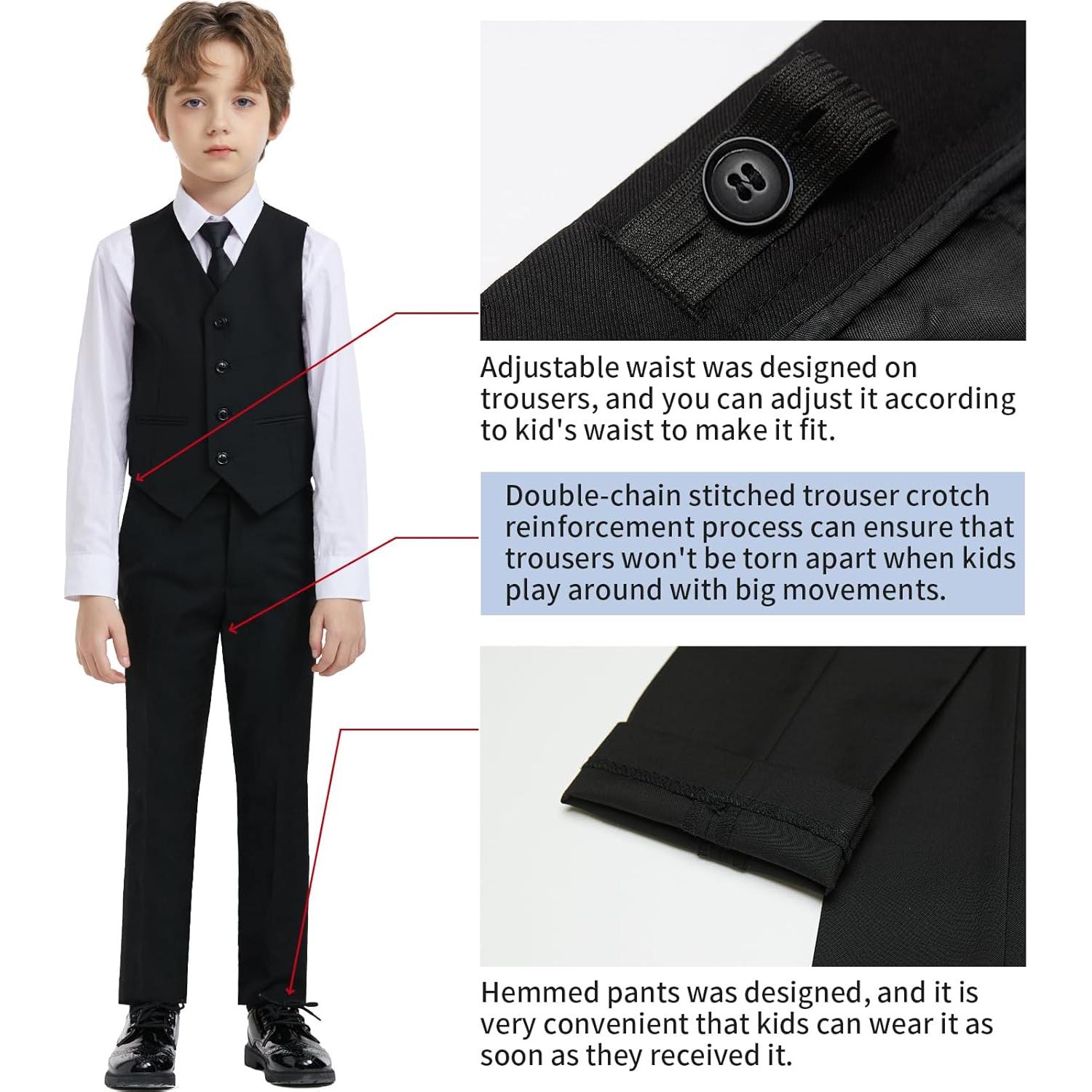 Conjunto de Traje Slim Fit para Niños Negro 5 Pcs - Boda